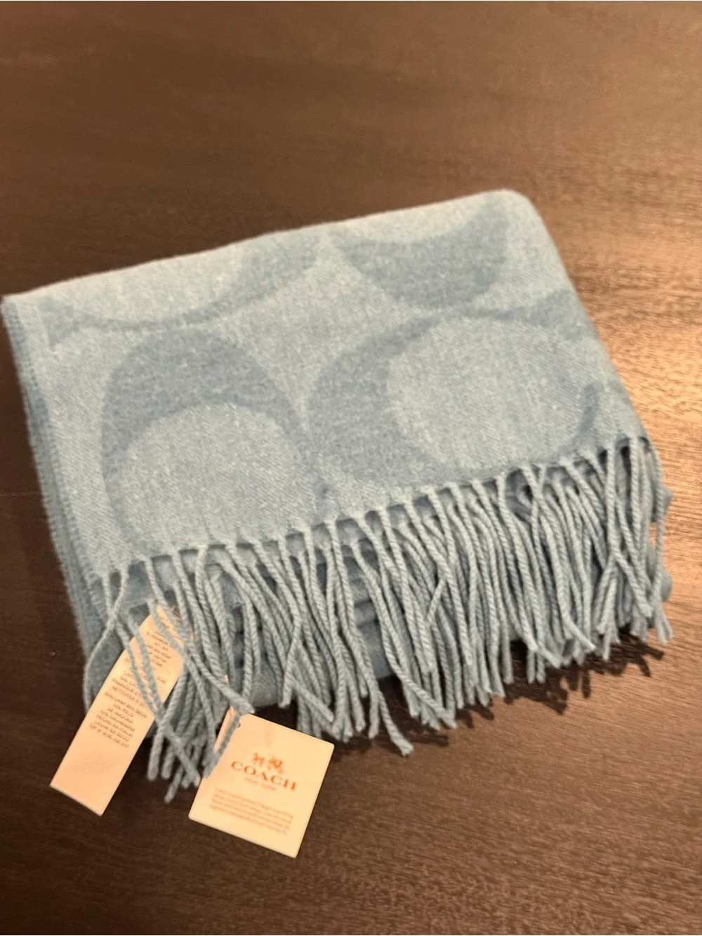 Coach Signature Dark Teal Scarf/shawl 55%wool 25%silk 10%cashmere Made In Italy